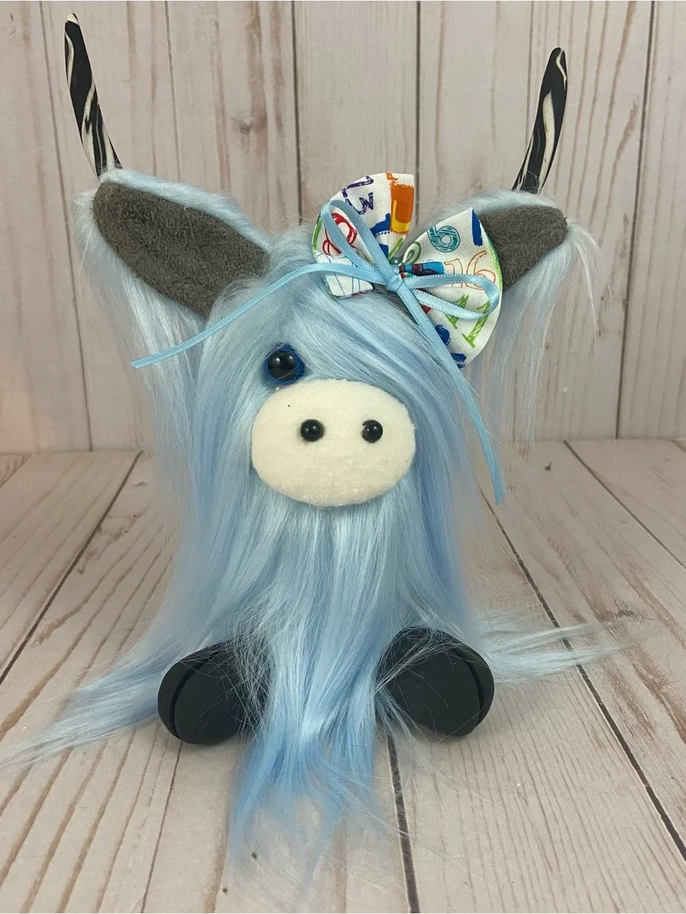 Handmade Baby Boy Nursery Highland Cow Gnome Blue Faux Fur Shower Gift - Picture 3 of 11